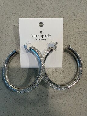 NWT kate spade Silver Crystal Pavé Hoop Earrings